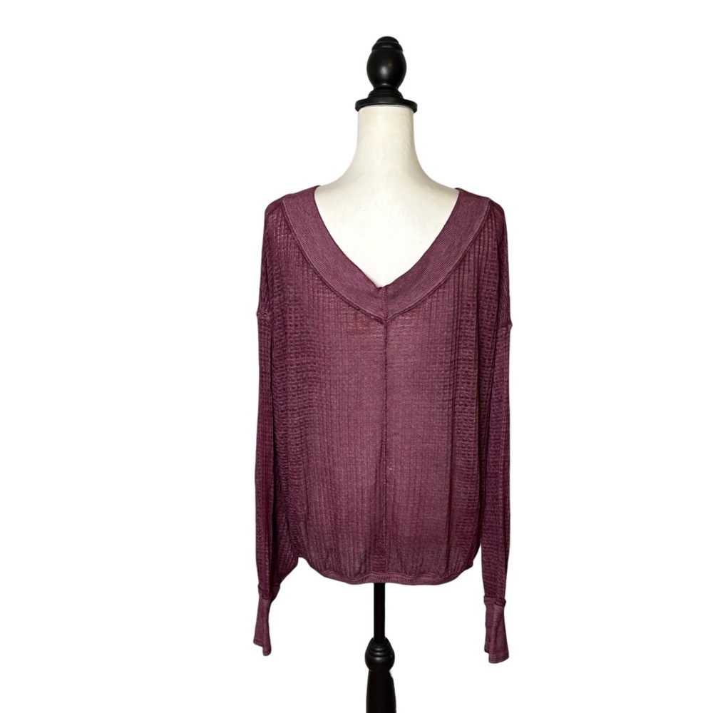 Free People We The Free South Side Thermal Top L Violet Relaxed Lightweight FLAW - Picture 6 of 13